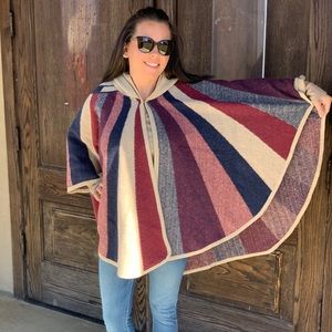 Stylish & fun striped poncho, one size fits most